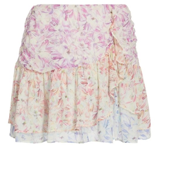 LoveShackFancy Mini Skirt in Cream and Pink Floral - Picture 5 of 7